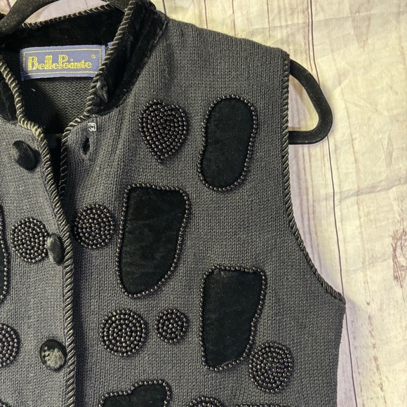 Vintage embroidered Beaded Gray and Black Women's Vest Medium - Picture 2 of 9